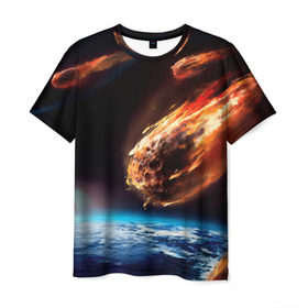 Мужская футболка 3D с принтом Метеориты , 100% полиэфир | прямой крой, круглый вырез горловины, длина до линии бедер | астероид | земля | космос | метеор | планета