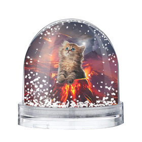 Снежный шар с принтом Кот на вулкане , Пластик | Изображение внутри шара печатается на глянцевой фотобумаге с двух сторон | Тематика изображения на принте: вулкан | извержение | кот | котенок | лава | метеорит