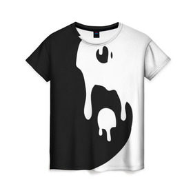 Женская футболка 3D с принтом Инь Янь , 100% полиэфир ( синтетическое хлопкоподобное полотно) | прямой крой, круглый вырез горловины, длина до линии бедер | Тематика изображения на принте: белое | гармония | инь | краска | черное | янь
