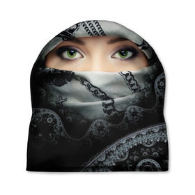 Шапка 3D с принтом Восточная девушка , 100% полиэстер | универсальный размер, печать по всей поверхности изделия | Тематика изображения на принте: взгляд | восточная девушка | глаза | красивая | никаб | орнамент | узоры | хиджаб
