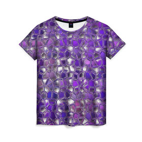 Женская футболка 3D с принтом Фиолетовая мозаика , 100% полиэфир ( синтетическое хлопкоподобное полотно) | прямой крой, круглый вырез горловины, длина до линии бедер | дизайн | искусство | композиция | мозаика | стёклышки | цветные камешки