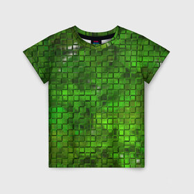 Детская футболка 3D с принтом Зелёные кубики , 100% гипоаллергенный полиэфир | прямой крой, круглый вырез горловины, длина до линии бедер, чуть спущенное плечо, ткань немного тянется | дизайн | искусство | кубики | мозаика | поверхность | рельеф | стена | стиль | текстура | фон