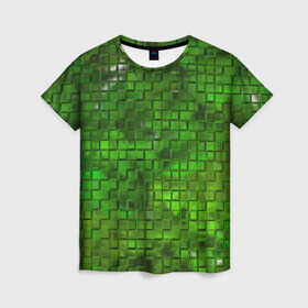 Женская футболка 3D с принтом Зелёные кубики , 100% полиэфир ( синтетическое хлопкоподобное полотно) | прямой крой, круглый вырез горловины, длина до линии бедер | дизайн | искусство | кубики | мозаика | поверхность | рельеф | стена | стиль | текстура | фон