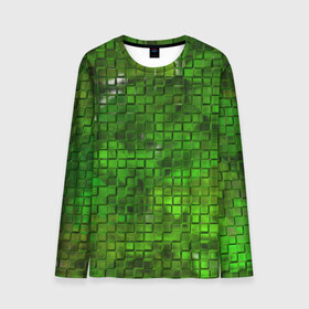 Мужской лонгслив 3D с принтом Зелёные кубики , 100% полиэстер | длинные рукава, круглый вырез горловины, полуприлегающий силуэт | дизайн | искусство | кубики | мозаика | поверхность | рельеф | стена | стиль | текстура | фон