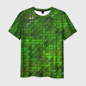 Мужская футболка 3D с принтом Зелёные кубики , 100% полиэфир | прямой крой, круглый вырез горловины, длина до линии бедер | дизайн | искусство | кубики | мозаика | поверхность | рельеф | стена | стиль | текстура | фон