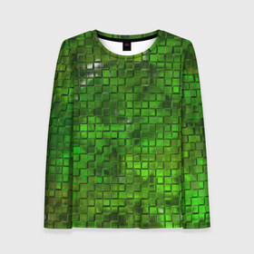 Женский лонгслив 3D с принтом Зелёные кубики , 100% полиэстер | длинные рукава, круглый вырез горловины, полуприлегающий силуэт | дизайн | искусство | кубики | мозаика | поверхность | рельеф | стена | стиль | текстура | фон