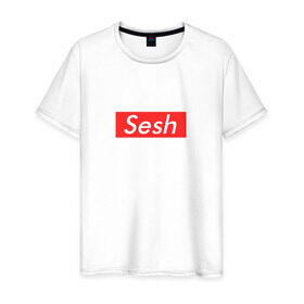 Мужская футболка хлопок с принтом Sesh - Seshpreme , 100% хлопок | прямой крой, круглый вырез горловины, длина до линии бедер, слегка спущенное плечо. | Тематика изображения на принте: seshpreme