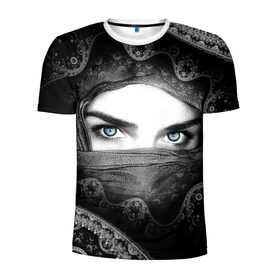Мужская футболка 3D спортивная с принтом Восточная девушка , 100% полиэстер с улучшенными характеристиками | приталенный силуэт, круглая горловина, широкие плечи, сужается к линии бедра | взгляд | восточная девушка | глаза | красивая | никаб | орнамент | узоры | хиджаб