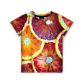 Детская футболка 3D с принтом Цитрус , 100% гипоаллергенный полиэфир | прямой крой, круглый вырез горловины, длина до линии бедер, чуть спущенное плечо, ткань немного тянется | апельсин | фрукты | цитрус