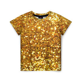 Детская футболка 3D с принтом Золотое мерцание , 100% гипоаллергенный полиэфир | прямой крой, круглый вырез горловины, длина до линии бедер, чуть спущенное плечо, ткань немного тянется | Тематика изображения на принте: зеркала | золотая россыпь | золото | золотое | мерцание | свет | яркий
