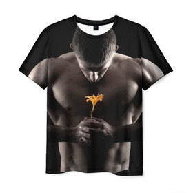 Мужская футболка 3D с принтом Цветок , 100% полиэфир | прямой крой, круглый вырез горловины, длина до линии бедер | культурист | мужчина | мышцы | парень | подарок | спортсмен | цветок