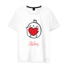 Мужская футболка хлопок с принтом Кролик Моланг (сердце) , 100% хлопок | прямой крой, круглый вырез горловины, длина до линии бедер, слегка спущенное плечо. | molang | каваи | кролик | любовь | моланг | сердце