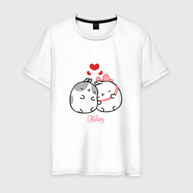 Мужская футболка хлопок с принтом Кролик Моланг (любовь) , 100% хлопок | прямой крой, круглый вырез горловины, длина до линии бедер, слегка спущенное плечо. | molang | каваи | кролик | любовь | моланг