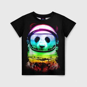 Детская футболка 3D с принтом Панда космонавт , 100% гипоаллергенный полиэфир | прямой крой, круглый вырез горловины, длина до линии бедер, чуть спущенное плечо, ткань немного тянется | Тематика изображения на принте: астронавт | звезды | космонавт | космос | панда | радуга