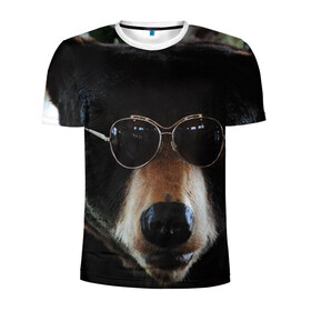 Мужская футболка 3D спортивная с принтом Медведь в очках , 100% полиэстер с улучшенными характеристиками | приталенный силуэт, круглая горловина, широкие плечи, сужается к линии бедра | животное | медведь | новая | очки | природа | стильная