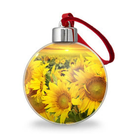 Ёлочный шар с принтом Подсолнухи , Пластик | Диаметр: 77 мм | Тематика изображения на принте: желтый | солнце | цветок | яркий