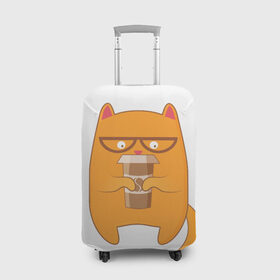 Чехол для чемодана 3D с принтом Кот хипстер , 86% полиэфир, 14% спандекс | двустороннее нанесение принта, прорези для ручек и колес | арт | иллюстрация | кот | кофе | кофемания | пончик | хипстер