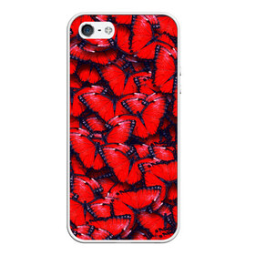 Чехол силиконовый для Телефон Apple iPhone 5/5S с принтом Бабочки , Силикон | Область печати: задняя сторона чехла, без боковых панелей | красная