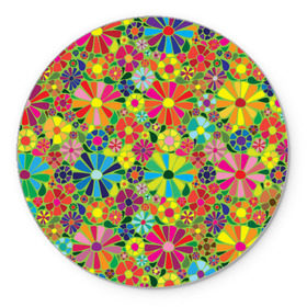 Коврик круглый с принтом Узор из цветов , резина и полиэстер | круглая форма, изображение наносится на всю лицевую часть | паттерн | разноцветный | рстительный