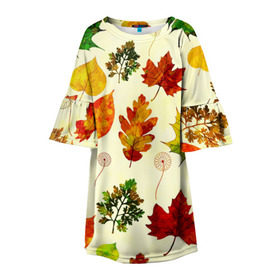Детское платье 3D с принтом Осень , 100% полиэстер | прямой силуэт, чуть расширенный к низу. Круглая горловина, на рукавах — воланы | листва | листья | осень | оформление | пёстрые листочки | слой | текстура | трайбл | узор | фон