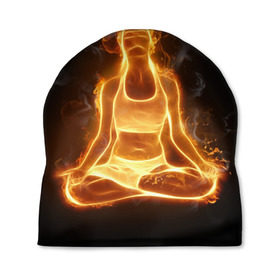 Шапка 3D с принтом Пламенная медитация , 100% полиэстер | универсальный размер, печать по всей поверхности изделия | аштанга | здоровье | зож | йога | кундалини | лотос | медитация | огонь | пламя | силуэт | спорт | страсть | тонус