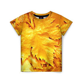 Детская футболка 3D с принтом Золотая осень , 100% гипоаллергенный полиэфир | прямой крой, круглый вырез горловины, длина до линии бедер, чуть спущенное плечо, ткань немного тянется | жёлтый | золотой | клён | красота | листва | листья | наряд | осень | осина | покров | природа