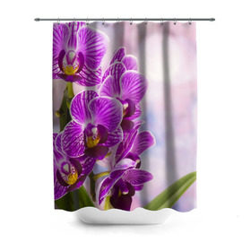 Штора 3D для ванной с принтом Божественная орхидея , 100% полиэстер | плотность материала — 100 г/м2. Стандартный размер — 146 см х 180 см. По верхнему краю — пластиковые люверсы для креплений. В комплекте 10 пластиковых колец | 8 марта | букет | весна | красота | куст | лето | орхидея | подарок | сиреневый цвет | цветок | шикарный цветочек