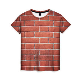 Женская футболка 3D с принтом Красный кирпич , 100% полиэфир ( синтетическое хлопкоподобное полотно) | прямой крой, круглый вырез горловины, длина до линии бедер | Тематика изображения на принте: бетон | камень | кирпич | мощь | стена | строительство | стройка | цемент