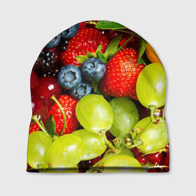 Шапка 3D с принтом Вкусные ягоды , 100% полиэстер | универсальный размер, печать по всей поверхности изделия | Тематика изображения на принте: виноград | вкусно | голубика | дача | деревня | ежевика | клубника | малина | огород | полезно | рябина | сад | смородина | сок | фрукты | черника | ягоды