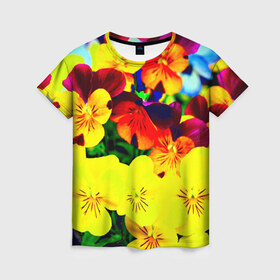 Женская футболка 3D с принтом Цветы , 100% полиэфир ( синтетическое хлопкоподобное полотно) | прямой крой, круглый вырез горловины, длина до линии бедер | девушкам | красный | орнамент | прикольные | цветы