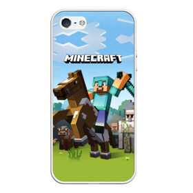 Чехол для iPhone 5/5S матовый с принтом Minecraft на коне , Силикон | Область печати: задняя сторона чехла, без боковых панелей | Тематика изображения на принте: 