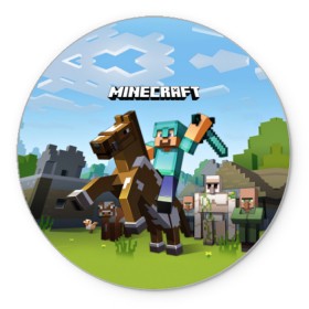 Коврик круглый с принтом Minecraft на коне , резина и полиэстер | круглая форма, изображение наносится на всю лицевую часть | game | minecraft | игры | маинкрафт | майн | майнкравт | майнкрафт