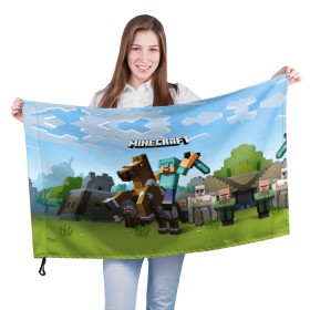 Флаг 3D с принтом Minecraft на коне , 100% полиэстер | плотность ткани — 95 г/м2, размер — 67 х 109 см. Принт наносится с одной стороны | game | minecraft | игры | маинкрафт | майн | майнкравт | майнкрафт