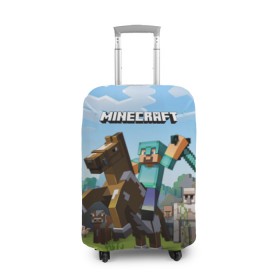 Чехол для чемодана 3D с принтом Minecraft на коне , 86% полиэфир, 14% спандекс | двустороннее нанесение принта, прорези для ручек и колес | game | minecraft | игры | маинкрафт | майн | майнкравт | майнкрафт