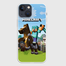 Чехол для iPhone 13 mini с принтом Minecraft на коне ,  |  | Тематика изображения на принте: game | minecraft | игры | маинкрафт | майн | майнкравт | майнкрафт
