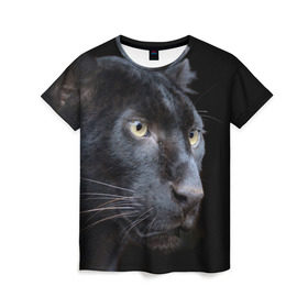 Женская футболка 3D с принтом Пантера , 100% полиэфир ( синтетическое хлопкоподобное полотно) | прямой крой, круглый вырез горловины, длина до линии бедер | дикая кошка | добыча | животные | ловкость | охота | пантера | сила | скорость | смекалка | хитрость | хищник