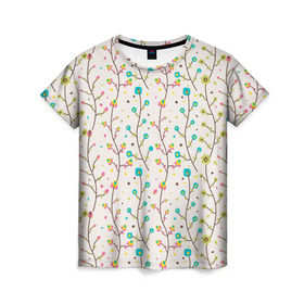 Женская футболка 3D с принтом Цветочные лианы , 100% полиэфир ( синтетическое хлопкоподобное полотно) | прямой крой, круглый вырез горловины, длина до линии бедер | весна | лианы | цвета | цветы