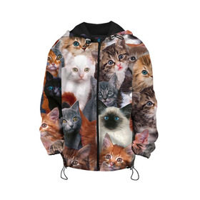 Детская куртка 3D с принтом Котики , 100% полиэстер | застежка — молния, подол и капюшон оформлены резинкой с фиксаторами, по бокам — два кармана без застежек, один потайной карман на груди, плотность верхнего слоя — 90 г/м2; плотность флисового подклада — 260 г/м2 | cat | cats | кот | котик | коты | котята