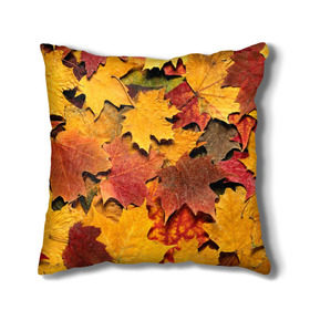 Подушка 3D с принтом Осень на дворе , наволочка – 100% полиэстер, наполнитель – холлофайбер (легкий наполнитель, не вызывает аллергию). | состоит из подушки и наволочки. Наволочка на молнии, легко снимается для стирки | бордовый | жёлтый | красный | листва | листья
