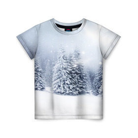 Детская футболка 3D с принтом Зимняя пора , 100% гипоаллергенный полиэфир | прямой крой, круглый вырез горловины, длина до линии бедер, чуть спущенное плечо, ткань немного тянется | вьюга | горы | зима | лес | метель | мороз | пейзаж | пурга | снег | снегопад | сосулька | стужа | сугроб | холод