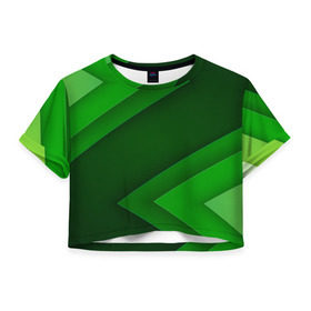 Женская футболка 3D укороченная с принтом Зелёные стрелы , 100% полиэстер | круглая горловина, длина футболки до линии талии, рукава с отворотами | Тематика изображения на принте: геометрия | зеленый | полосы