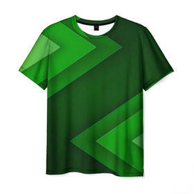Мужская футболка 3D с принтом Зелёные стрелы , 100% полиэфир | прямой крой, круглый вырез горловины, длина до линии бедер | Тематика изображения на принте: геометрия | зеленый | полосы