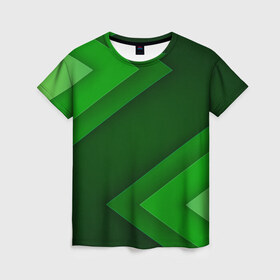 Женская футболка 3D с принтом Зелёные стрелы , 100% полиэфир ( синтетическое хлопкоподобное полотно) | прямой крой, круглый вырез горловины, длина до линии бедер | Тематика изображения на принте: геометрия | зеленый | полосы