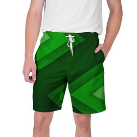 Мужские шорты 3D с принтом Зелёные стрелы ,  полиэстер 100% | прямой крой, два кармана без застежек по бокам. Мягкая трикотажная резинка на поясе, внутри которой широкие завязки. Длина чуть выше колен | Тематика изображения на принте: геометрия | зеленый | полосы