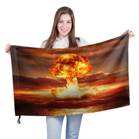 Флаг 3D с принтом Атомный взрыв , 100% полиэстер | плотность ткани — 95 г/м2, размер — 67 х 109 см. Принт наносится с одной стороны | агрессия | атомный взрыв | водородная бомба | вспышка | гриб | огонь | пламя | ударная волна | уничтожение | урон | ядерный удар