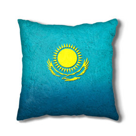 Подушка 3D с принтом Флаг Казахстана , наволочка – 100% полиэстер, наполнитель – холлофайбер (легкий наполнитель, не вызывает аллергию). | состоит из подушки и наволочки. Наволочка на молнии, легко снимается для стирки | Тематика изображения на принте: казах | казахский | казахстан | национальный | нация | республика | рк | флаг | флаги