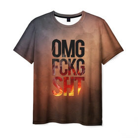 Мужская футболка 3D с принтом OMG FCKG SHT , 100% полиэфир | прямой крой, круглый вырез горловины, длина до линии бедер | fire | omg | буквы | мат | огонь