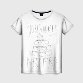 Женская футболка 3D с принтом MR&MRS , 100% полиэфир ( синтетическое хлопкоподобное полотно) | прямой крой, круглый вырез горловины, длина до линии бедер | бабочка | жених | молодожены | невеста | свадьба | торт