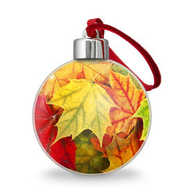 Ёлочный шар с принтом Кленовые листья , Пластик | Диаметр: 77 мм | Тематика изображения на принте: жёлтый | зелёный | красный | листва | оранжевый | осень