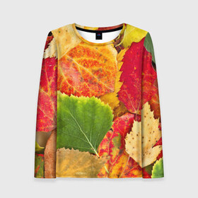Женский лонгслив 3D с принтом Осень , 100% полиэстер | длинные рукава, круглый вырез горловины, полуприлегающий силуэт | берёза | дары осени | жёлтый | зелёный | золотой | краски | красный | красота | листва | листья | наряд | оранжевый | осень | осина | покров | природа